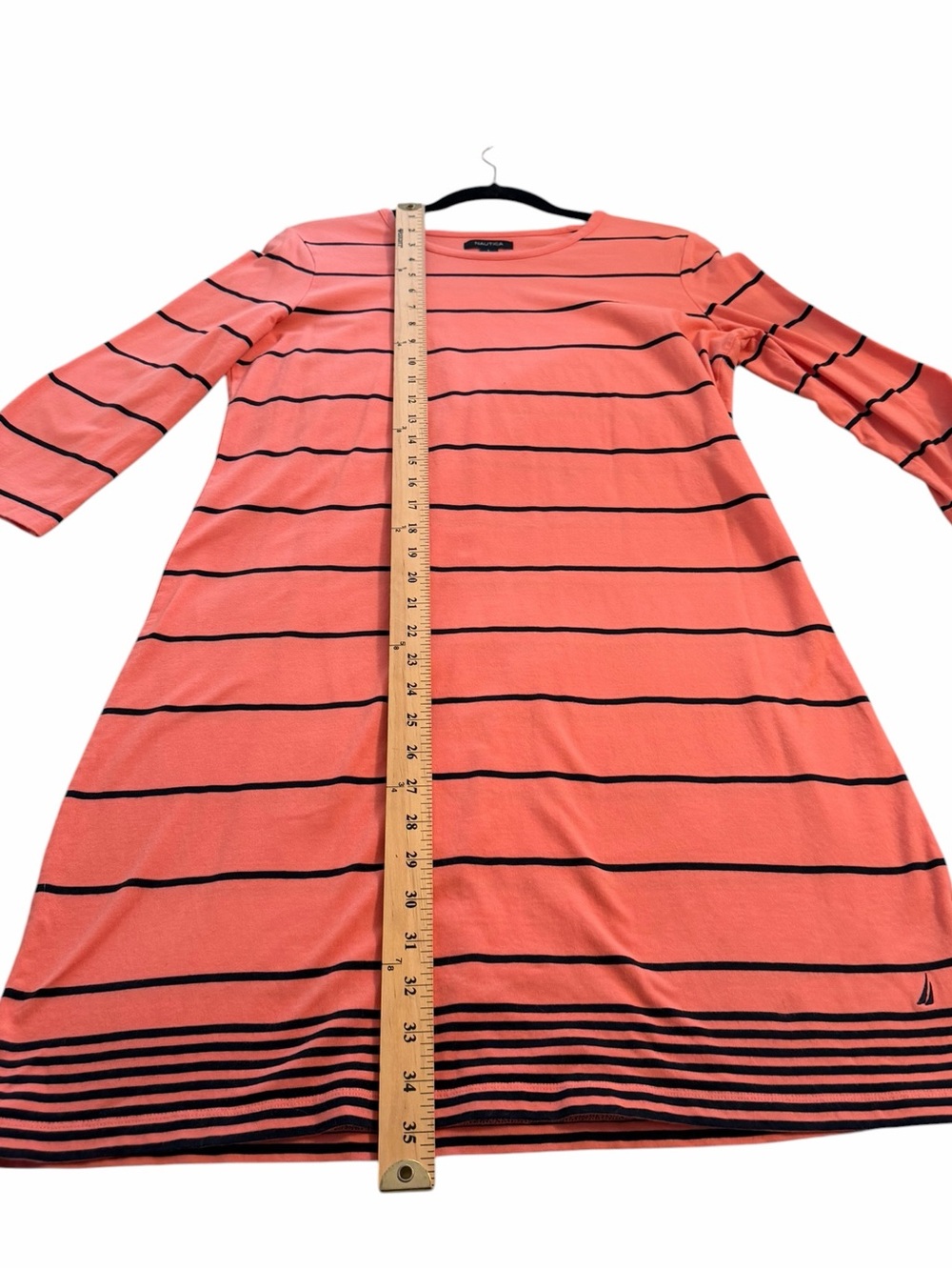 Coral Stripe Coastal Grandma Nautical Dress Cruise Vacation Cotton Nautica L View 5